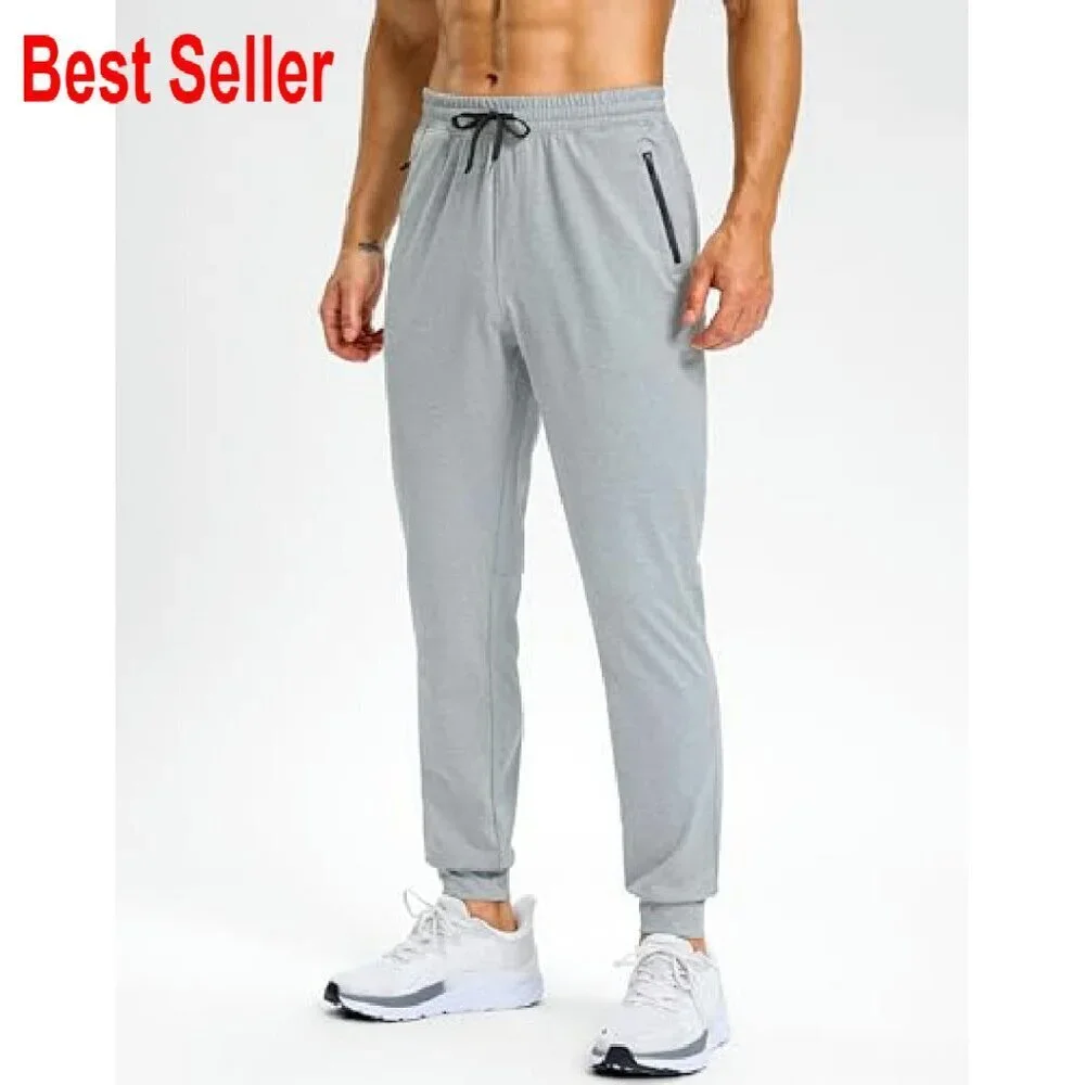 Men's Tapered Joggers Stretch Athletic Sweatpants Zipper Pockets Quick Dry